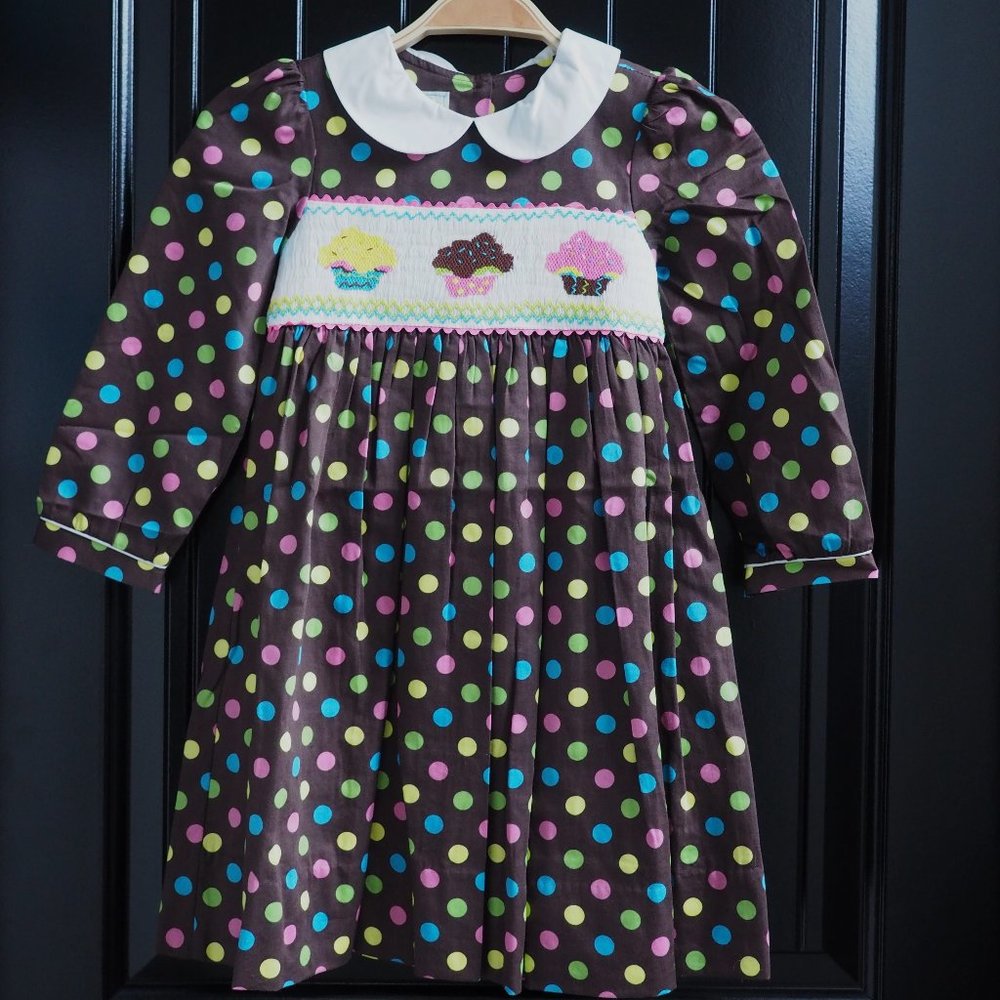 Marmellata Smocked Embroidered Cupcakes & Polka Dot Dress- Girls 5